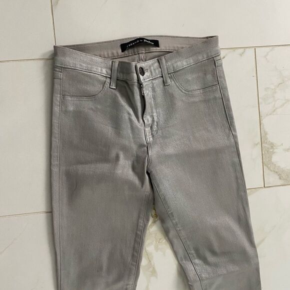 Sz 26 J Brand for Neiman Marcus silver metallic super skinny jeans - Picture 2 of 11
